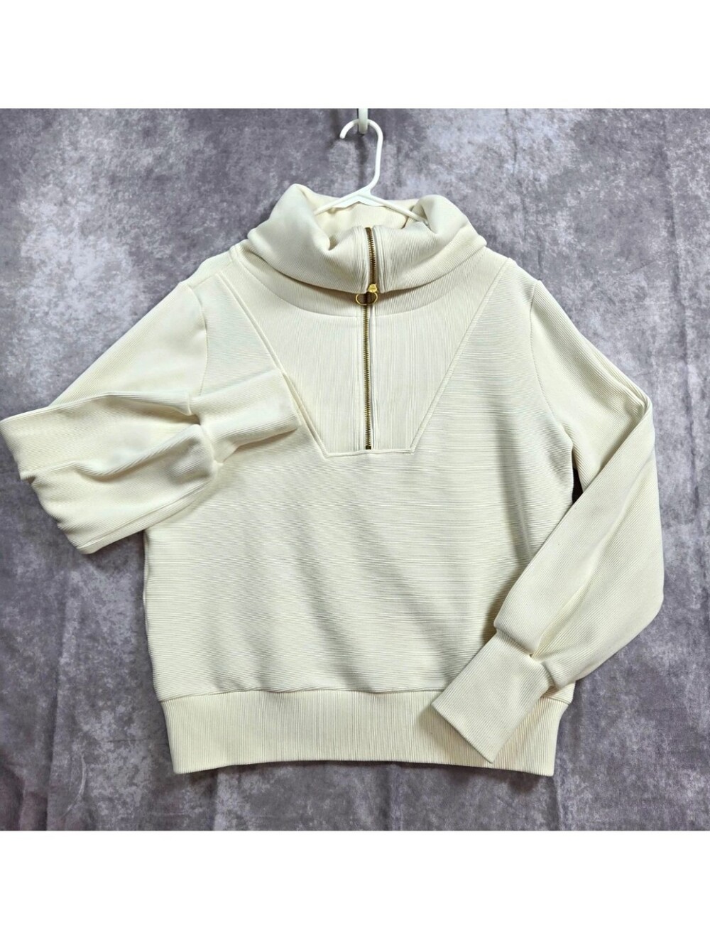 Varley Vine Half Zip Pullover Size Small Ivory Cream Ottoman Rib Knit Sweatshirt